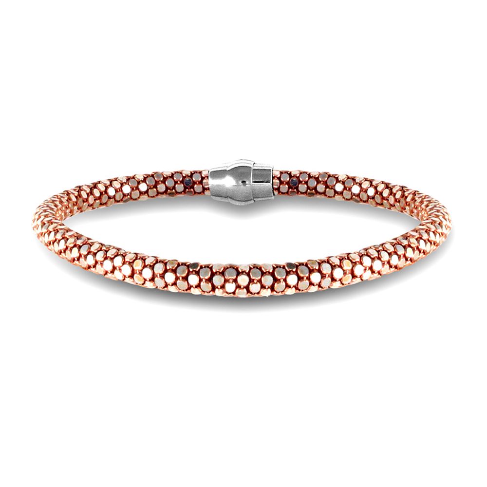 Silver  Rose Gold plated Snakeskin Mirror Popcorn Chain Bracelet - ABB135D
