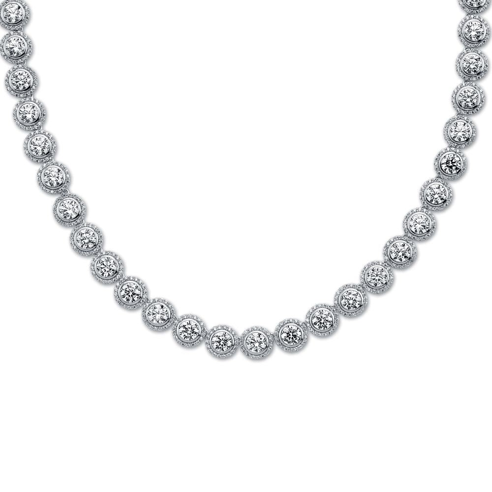 Womens Rhodium Silver  CZ Halo Collarette Necklace 5mm 8mm 17" - ABB159-17