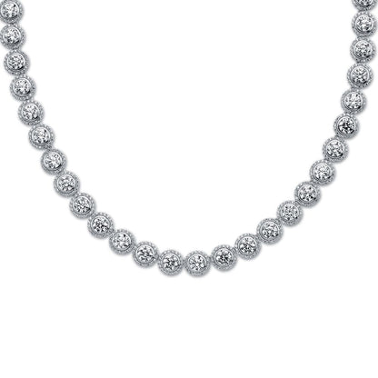 Womens Rhodium Silver  CZ Halo Collarette Necklace 5mm 8mm 17" - ABB159-17