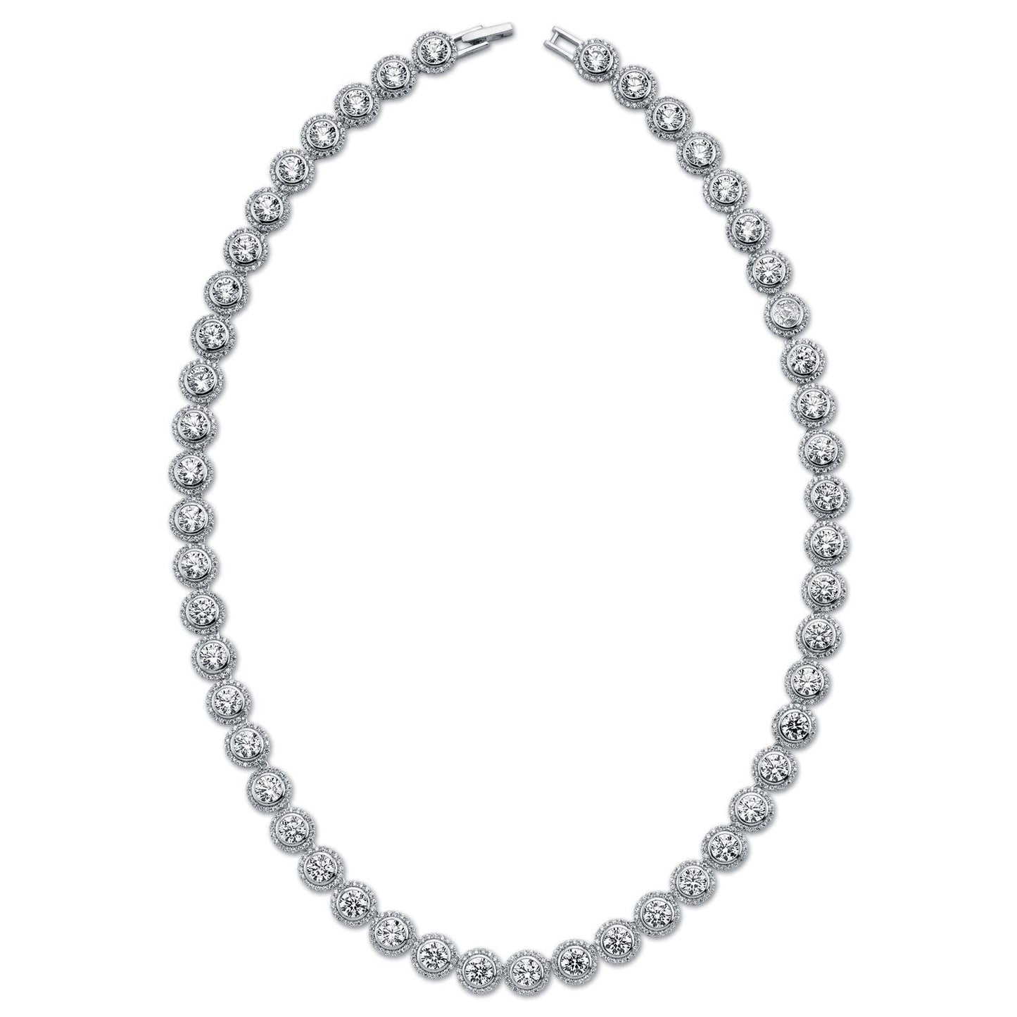 Womens Rhodium Silver  CZ Halo Collarette Necklace 5mm 8mm 17" - ABB159-17