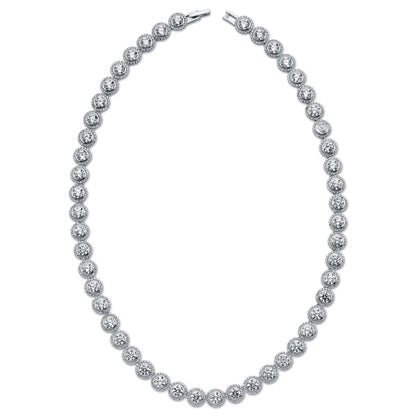 Womens Rhodium Silver  CZ Halo Collarette Necklace 5mm 8mm 17" - ABB159-17