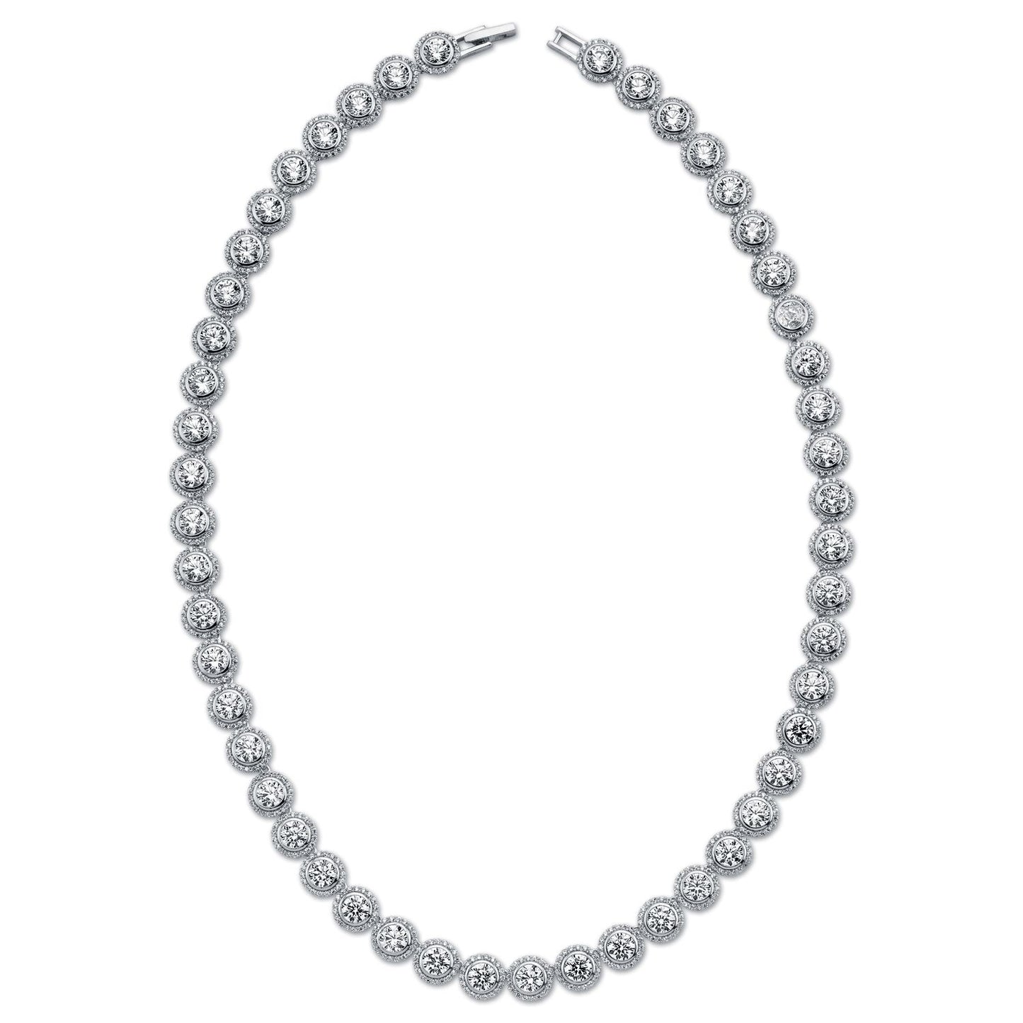 Womens Rhodium Silver  CZ Halo Collarette Necklace 5mm 8mm 17" - ABB159-17