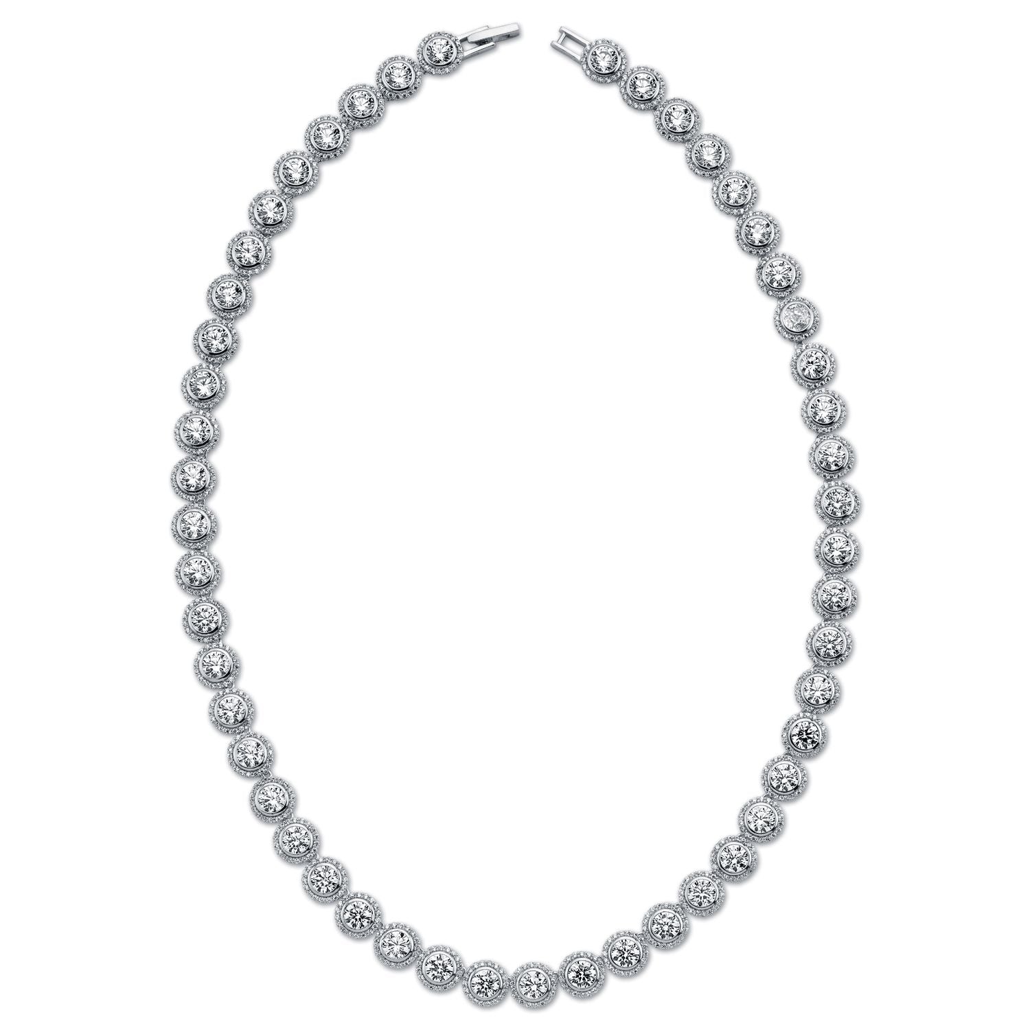 Womens Rhodium Silver  CZ Halo Collarette Necklace 5mm 8mm 17" - ABB159-17