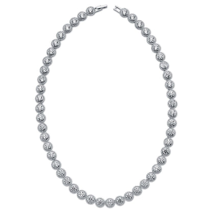 Womens Rhodium Silver  CZ Halo Collarette Necklace 5mm 8mm 17" - ABB159-17