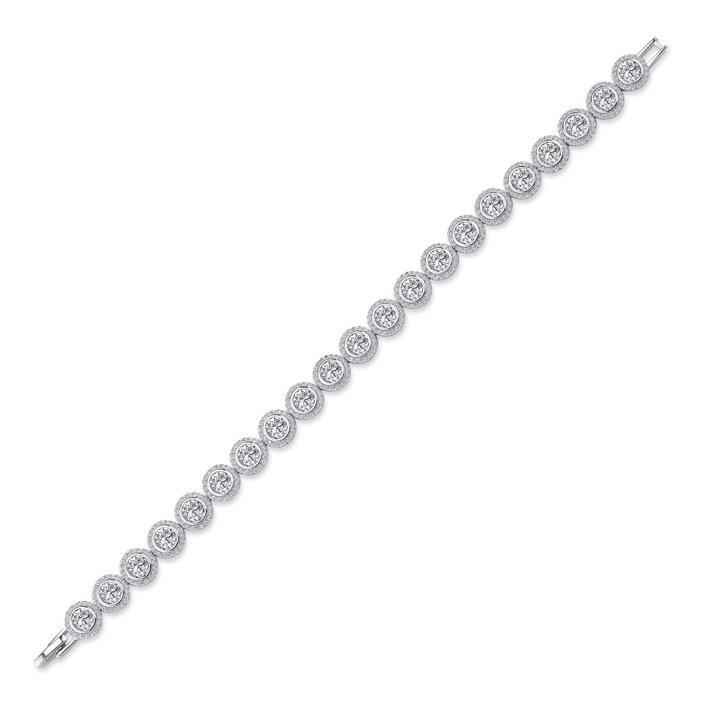 Womens Rhodium Silver  CZ Halo Tennis Bracelet 5mm 8mm 7.5" - ABB159-7.5