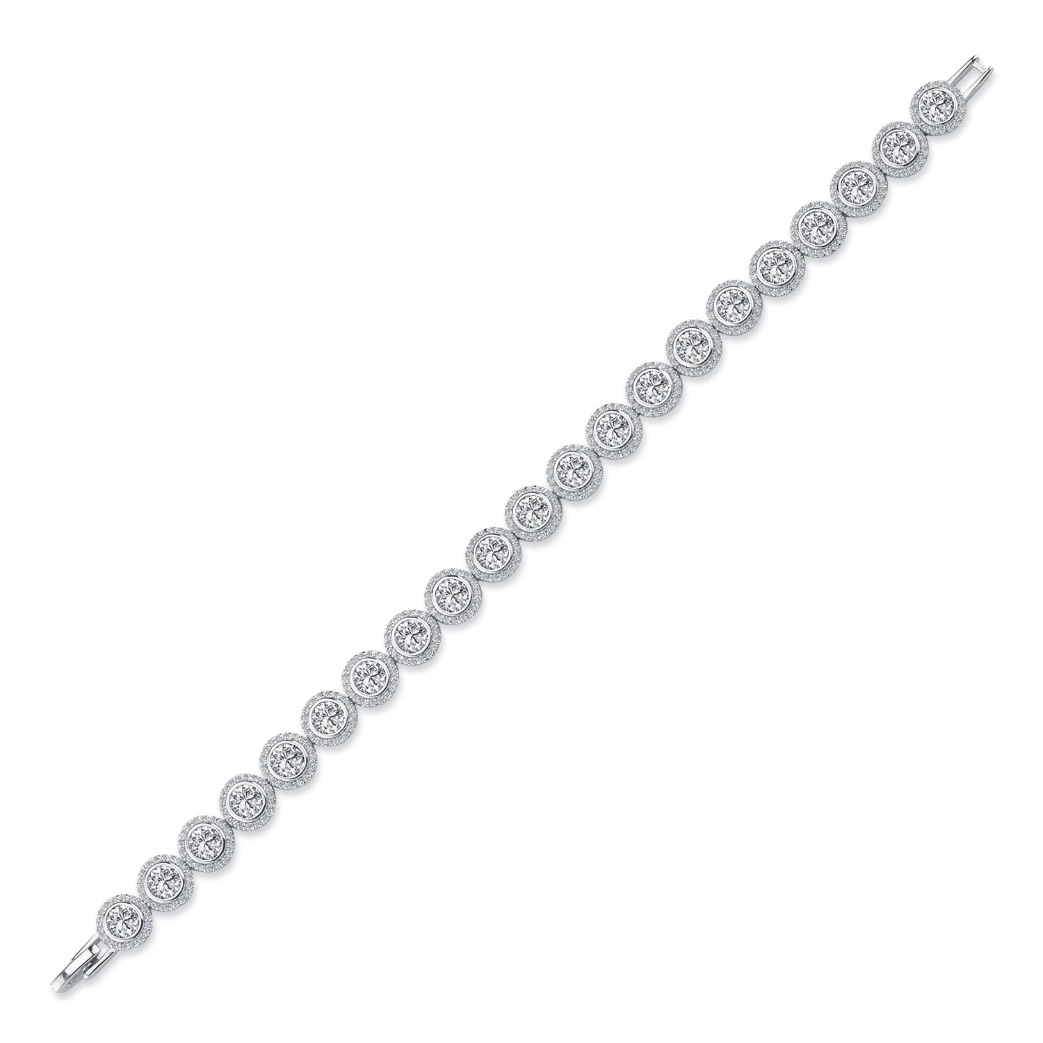 Womens Rhodium Silver  CZ Halo Tennis Bracelet 5mm 8mm 7.5" - ABB159-7.5