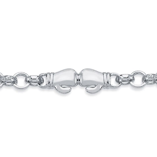 Boys Rhodium Silver  CZ Boxing Glove Belcher Bracelet 7mm 6" - ABB160-6