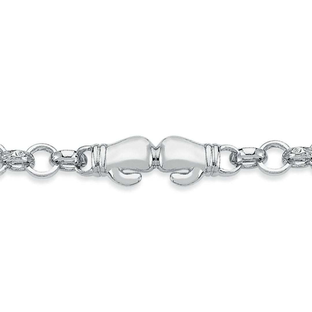Boys Rhodium Silver  CZ Boxing Glove Belcher Bracelet 7mm 6" - ABB160-6