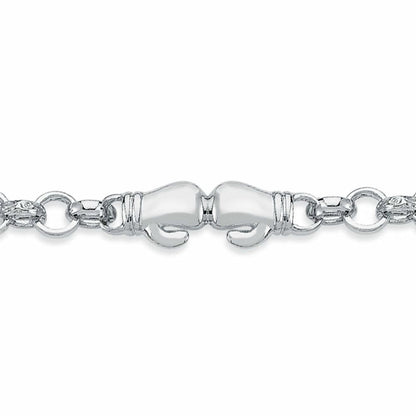 Boys Rhodium Silver  CZ Boxing Glove Belcher Bracelet 7mm 6" - ABB160-6