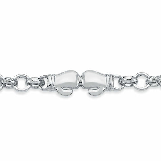 Boys Rhodium Silver  CZ Boxing Glove Belcher Bracelet 7mm 6" - ABB160-6