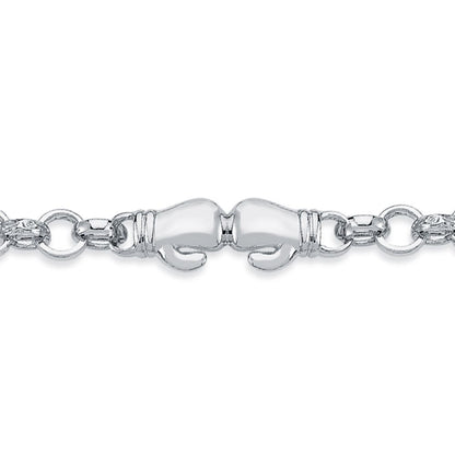 Boys Rhodium Silver  CZ Boxing Glove Belcher Bracelet 7mm 6" - ABB160-6
