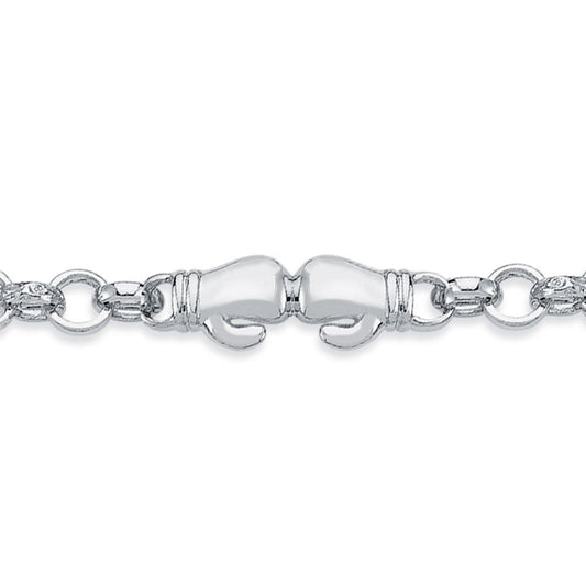 Boys Rhodium Silver  CZ Boxing Glove Belcher Bracelet 7mm 6" - ABB160-6
