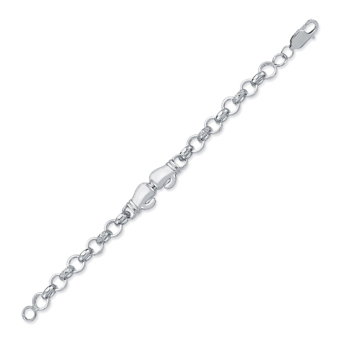 Boys Rhodium Silver  CZ Boxing Glove Belcher Bracelet 7mm 6" - ABB160-6