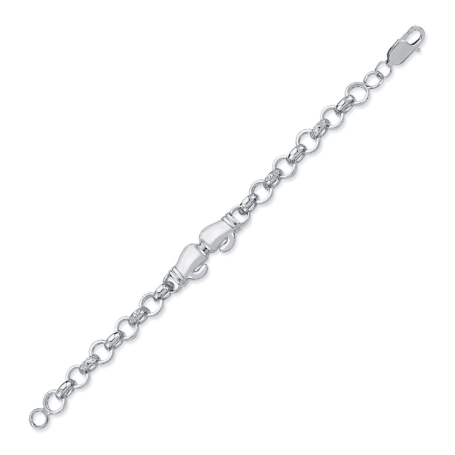 Boys Rhodium Silver  CZ Boxing Glove Belcher Bracelet 7mm 6" - ABB160-6