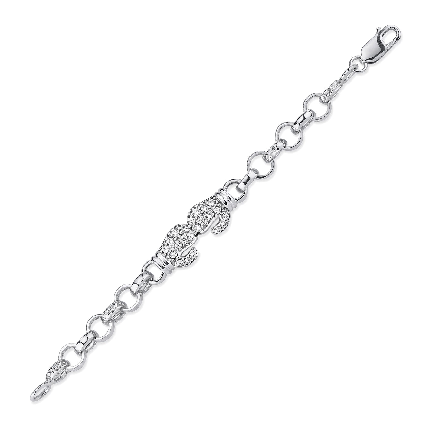 Boys Rhodium Silver  CZ Boxing Glove Belcher Bracelet 7mm 6" - ABB161-6