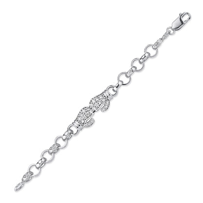 Boys Rhodium Silver  CZ Boxing Glove Belcher Bracelet 7mm 6" - ABB161-6