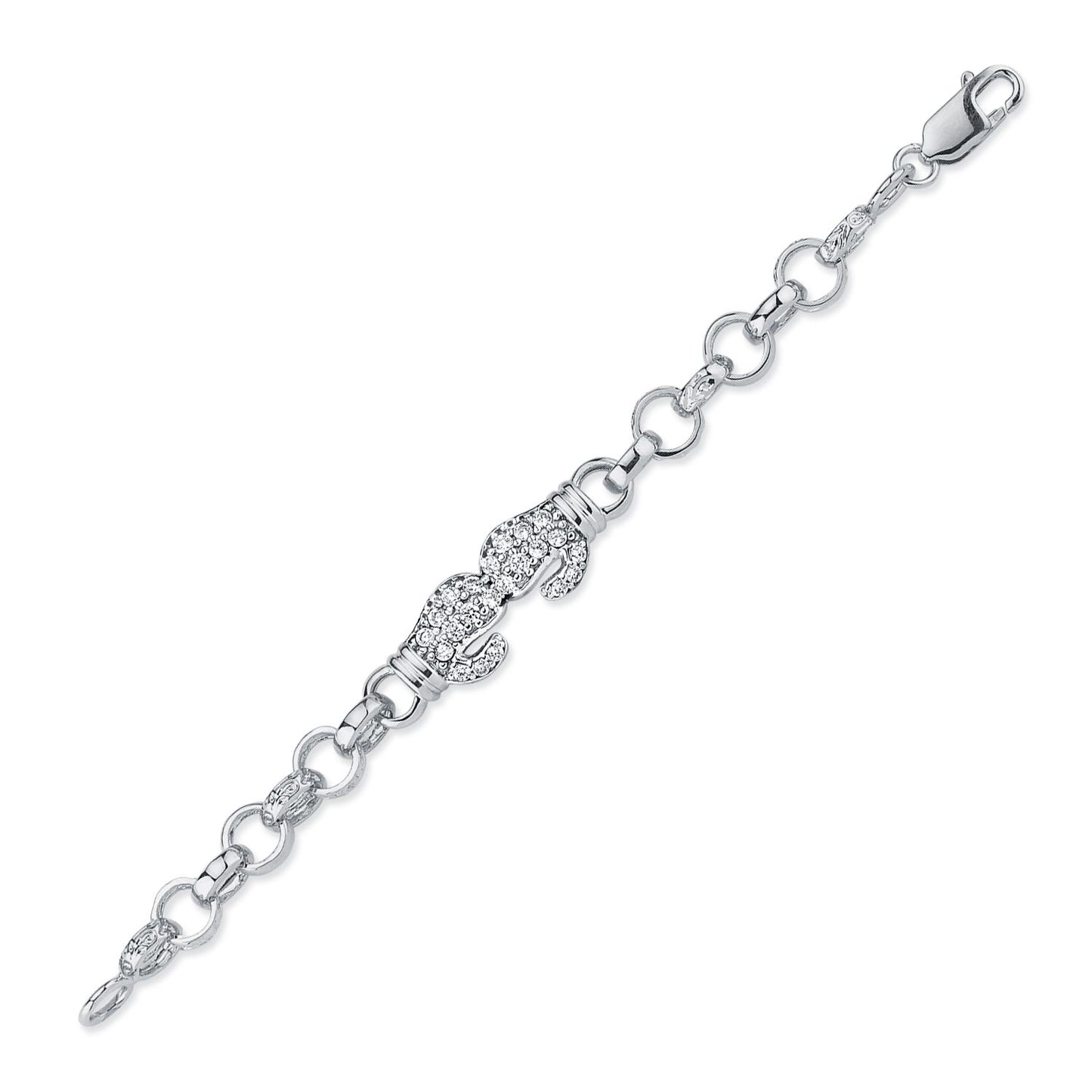 Boys Rhodium Silver  CZ Boxing Glove Belcher Bracelet 7mm 6" - ABB161-6