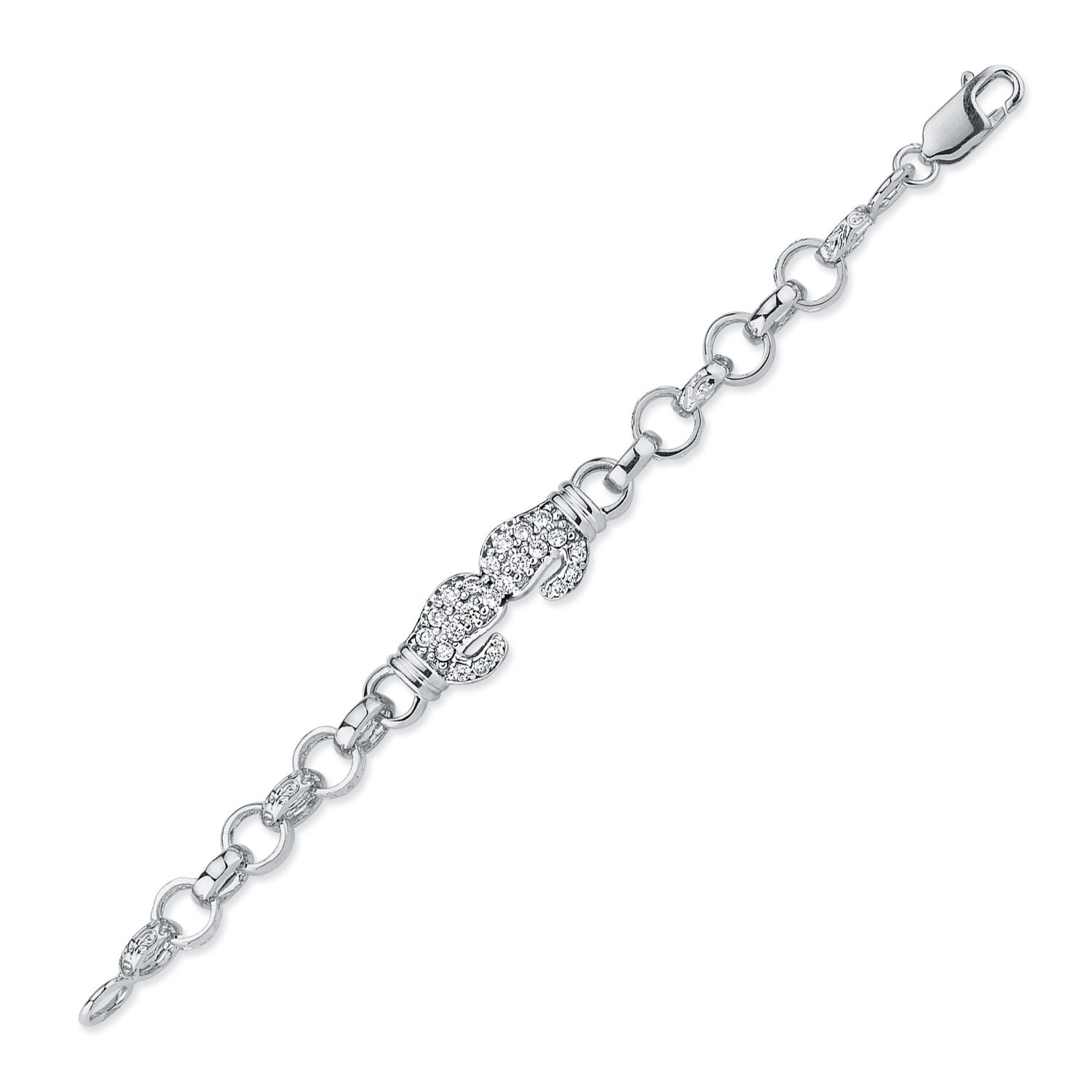 Boys Rhodium Silver  CZ Boxing Glove Belcher Bracelet 7mm 6" - ABB161-6