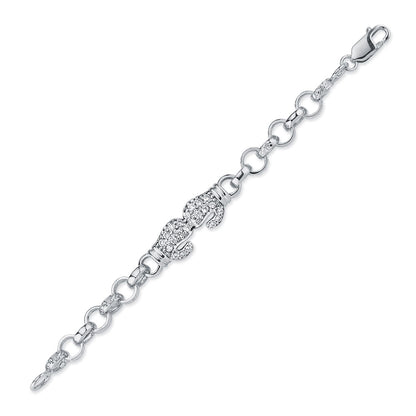 Boys Rhodium Silver  CZ Boxing Glove Belcher Bracelet 7mm 6" - ABB161-6