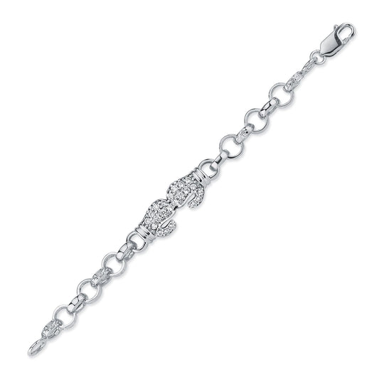 Boys Rhodium Silver  CZ Boxing Glove Belcher Bracelet 7mm 6" - ABB161-6