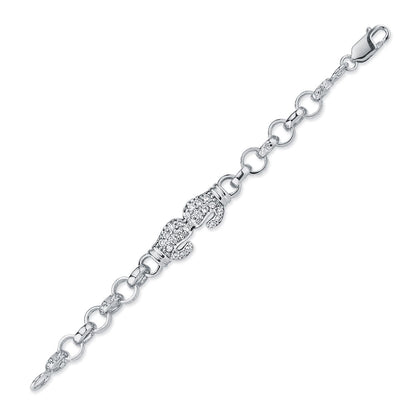 Boys Rhodium Silver  CZ Boxing Glove Belcher Bracelet 7mm 6" - ABB161-6