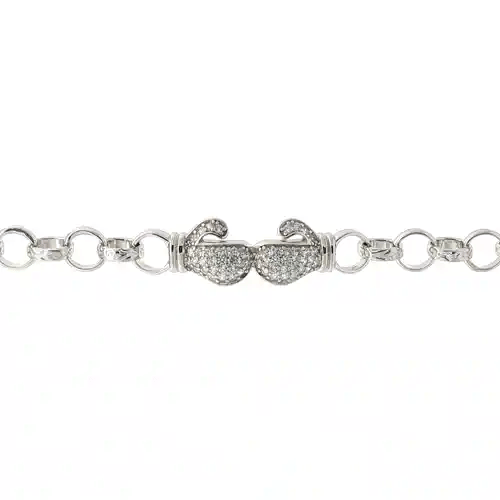 Boys Rhodium Silver  CZ Boxing Glove Belcher Bracelet 7mm 6" - ABB161-6