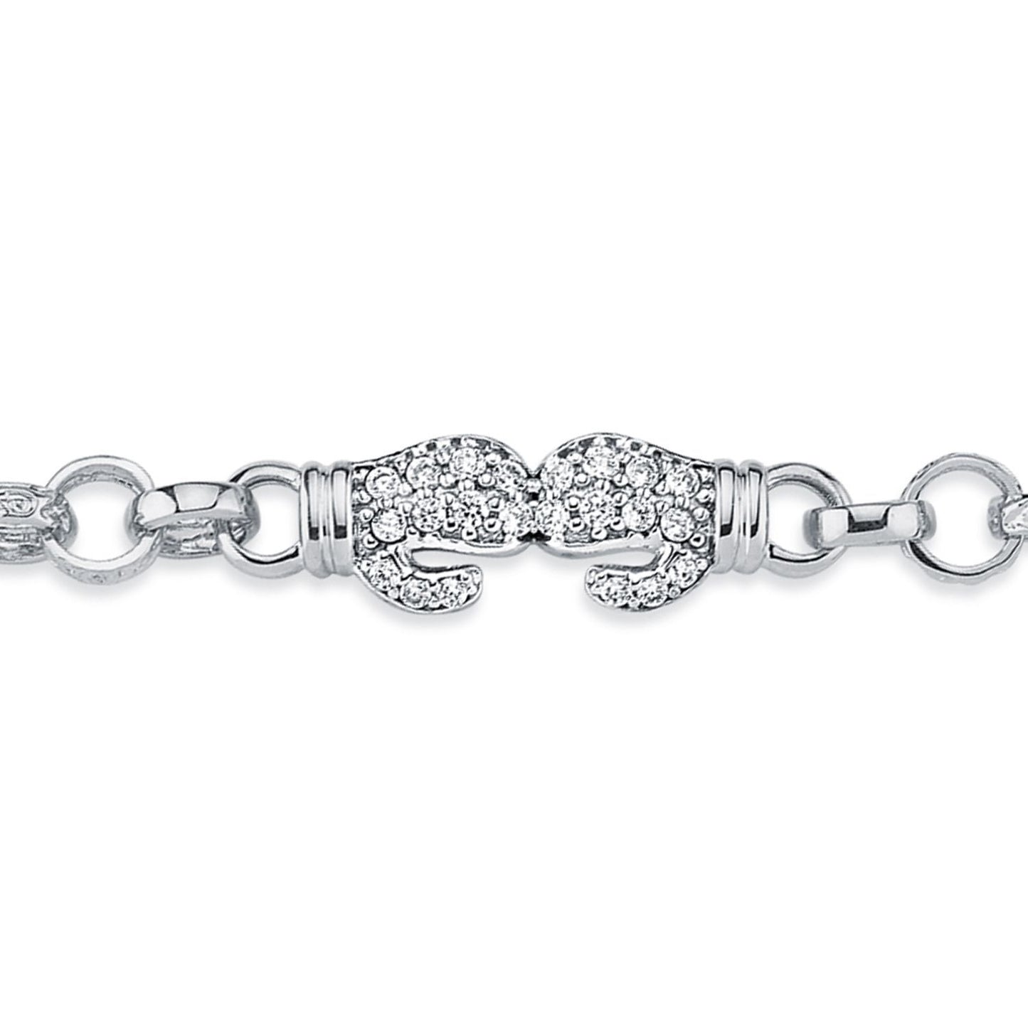 Boys Rhodium Silver  CZ Boxing Glove Belcher Bracelet 7mm 6" - ABB161-6