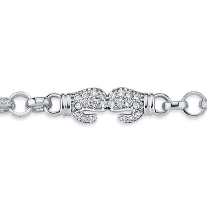 Boys Rhodium Silver  CZ Boxing Glove Belcher Bracelet 7mm 6" - ABB161-6