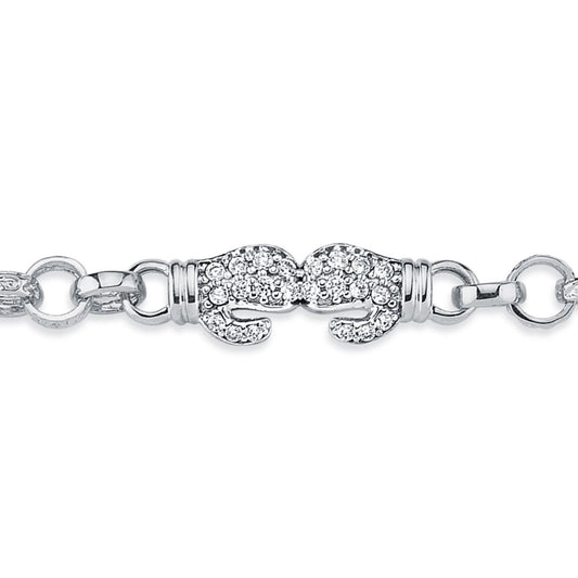 Boys Rhodium Silver  CZ Boxing Glove Belcher Bracelet 7mm 6" - ABB161-6