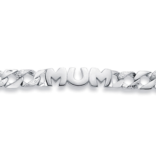 Womens Rhodium Plated Silver  MUM Family Bracelet 7mm 7.5'' - ABB162