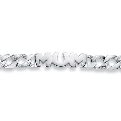 Womens Rhodium Plated Silver  MUM Family Bracelet 7mm 7.5" - ABB162
