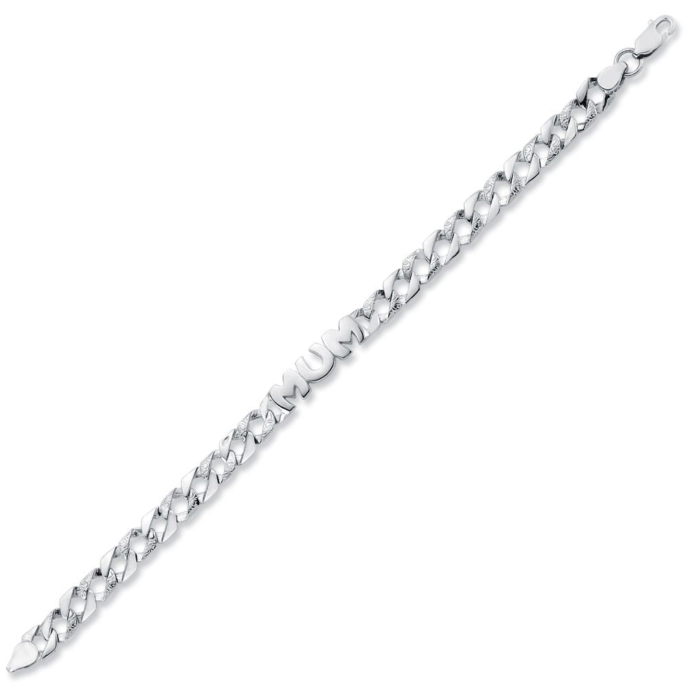 Womens Rhodium Plated Silver  MUM Family Bracelet 7mm 7.5" - ABB162