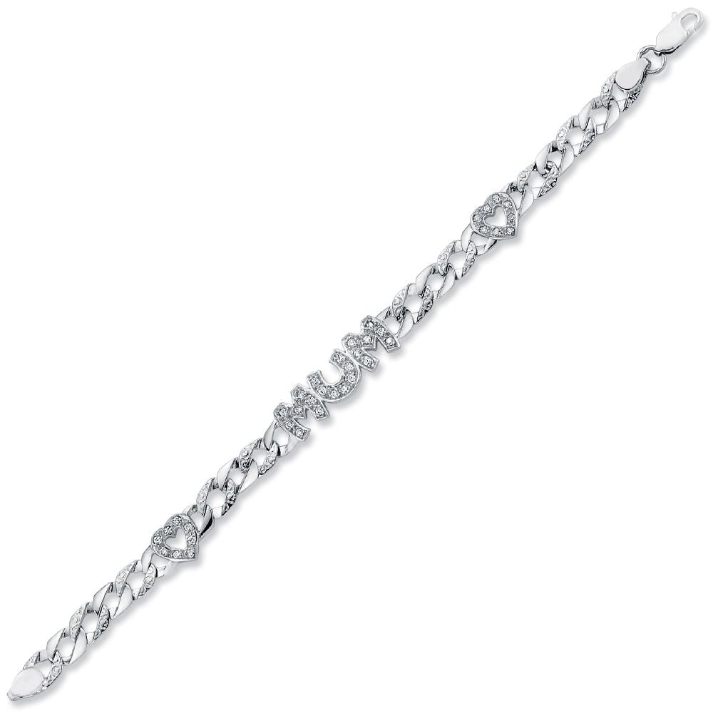 Womens Rhodium Plated Silver  CZ MUM Family Bracelet 7mm 7.5" - ABB163