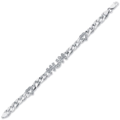 Womens Rhodium Plated Silver  CZ MUM Family Bracelet 7mm 7.5" - ABB163