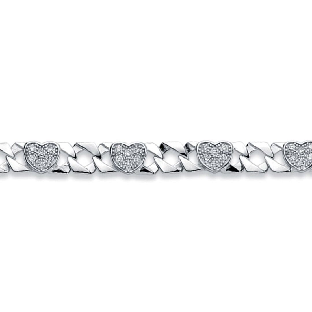 Girls Rhodium Plated Silver  CZ Love Heart Curb Bracelet 8mm 6" - ABB164-6