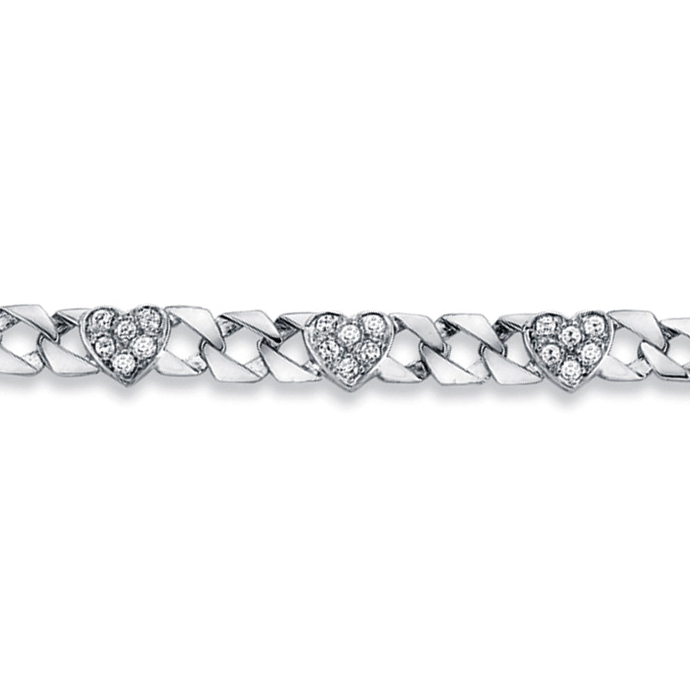 Womens Rhodium Silver  CZ Love Heart Curb Bracelet 8mm 7.5" - ABB164-7.5