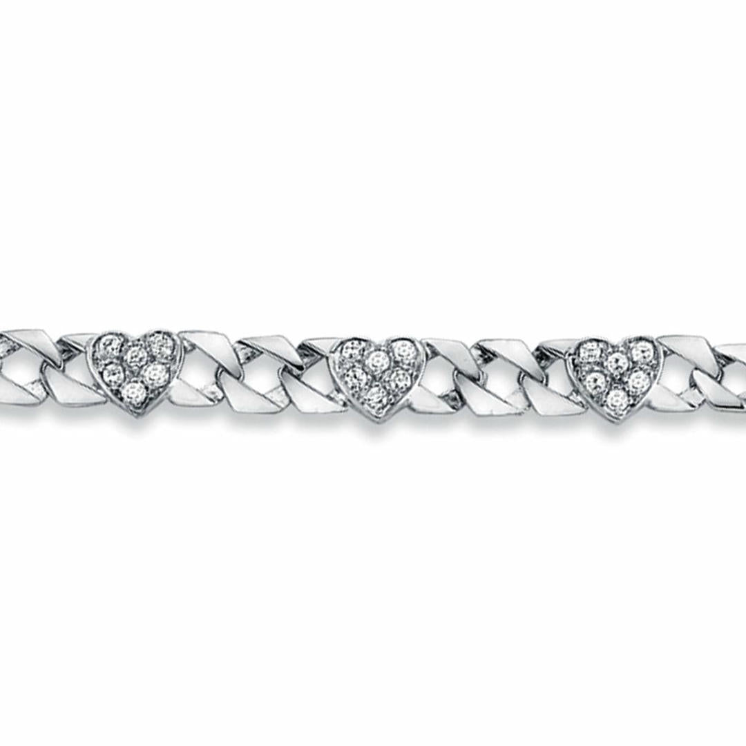 Womens Rhodium Silver  CZ Love Heart Curb Bracelet 8mm 7.5" - ABB164-7.5