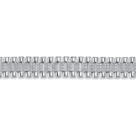 Sterling Silver  CZ Watch Strap Presidential Bracelet 12mm 7.5'' - ABB165A-7.5