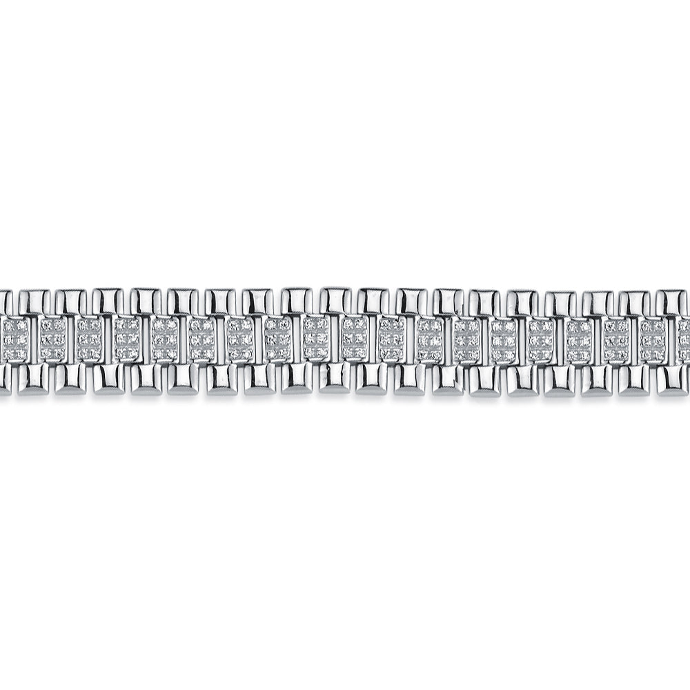 Sterling Silver  CZ Watch Strap Presidential Bracelet 12mm 7.5" - ABB165A-7.5