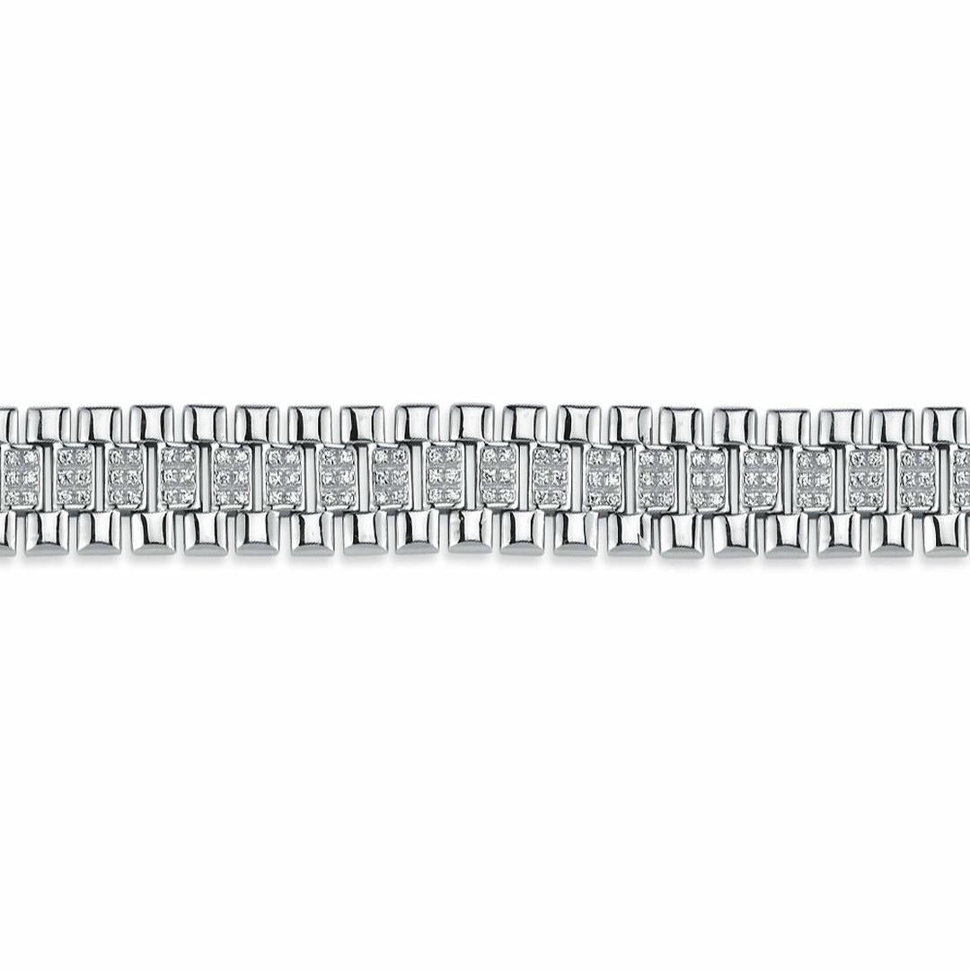Sterling Silver  CZ Watch Strap Presidential Bracelet 12mm 7.5" - ABB165A-7.5