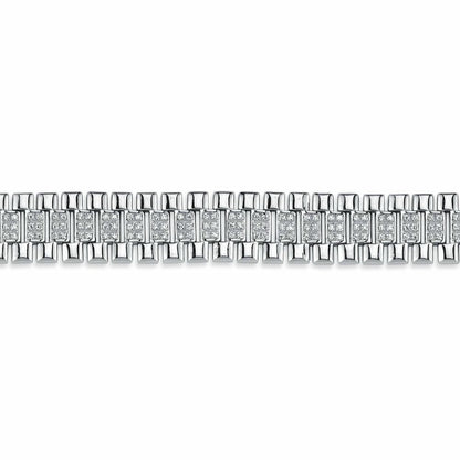 Sterling Silver  CZ Watch Strap Presidential Bracelet 12mm 7.5" - ABB165A-7.5