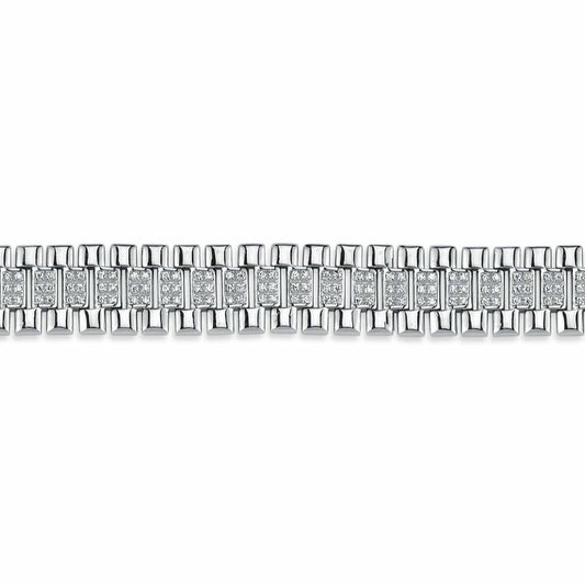 Sterling Silver  CZ Watch Strap Presidential Bracelet 12mm 7.5" - ABB165A-7.5