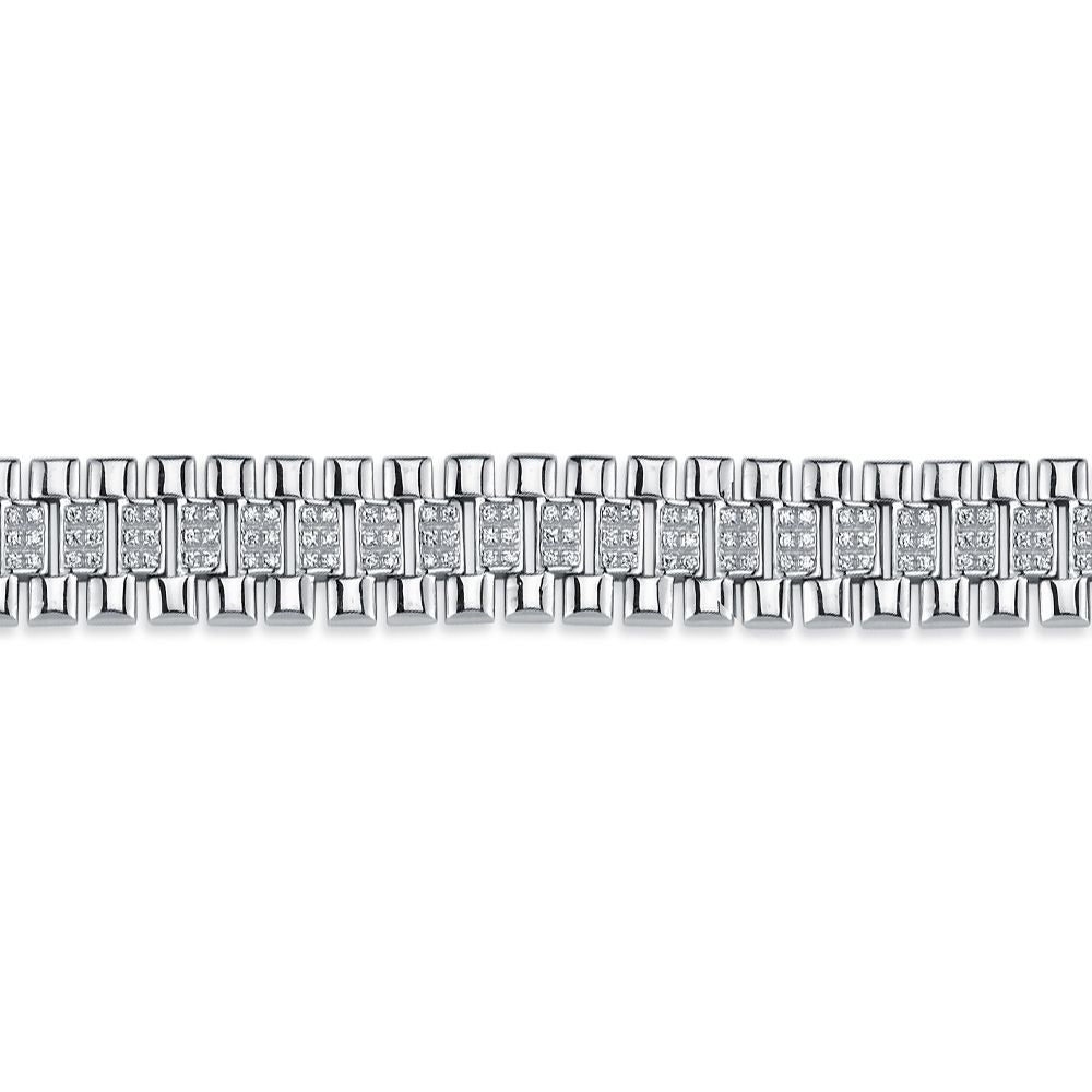 Sterling Silver  CZ Watch Strap Presidential Bracelet 12mm 7.5" - ABB165A-7.5