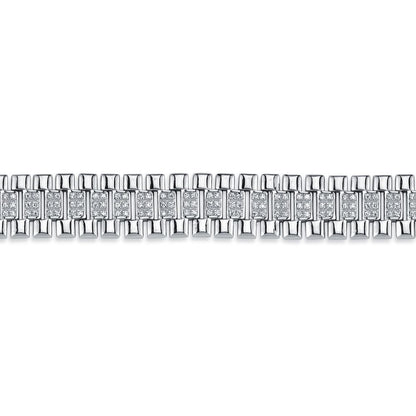 Sterling Silver  CZ Watch Strap Presidential Bracelet 12mm 7.5" - ABB165A-7.5