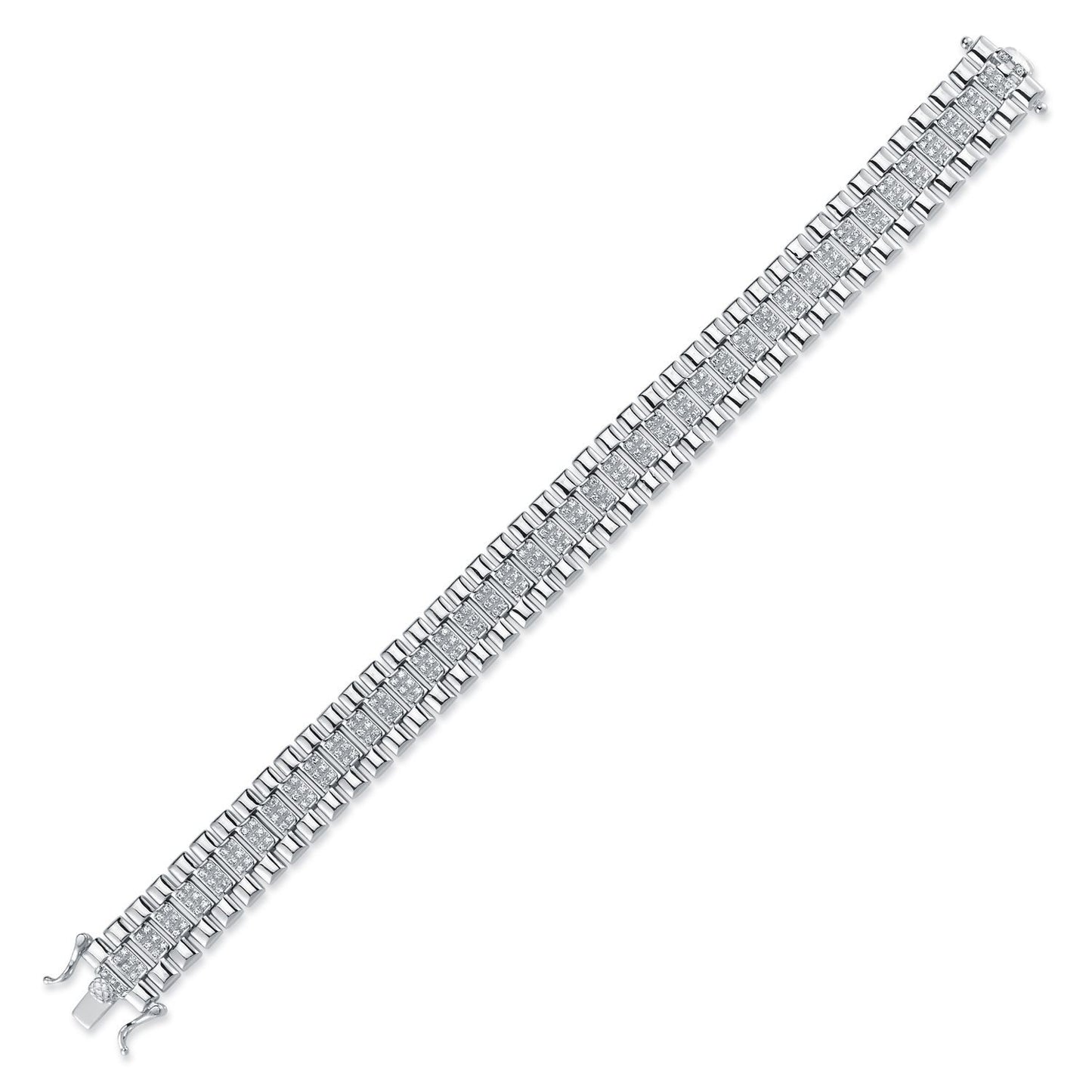 Sterling Silver  CZ Watch Strap Presidential Bracelet 12mm 7.5" - ABB165A-7.5