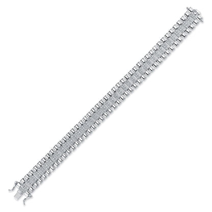 Sterling Silver  CZ Watch Strap Presidential Bracelet 12mm 7.5" - ABB165A-7.5