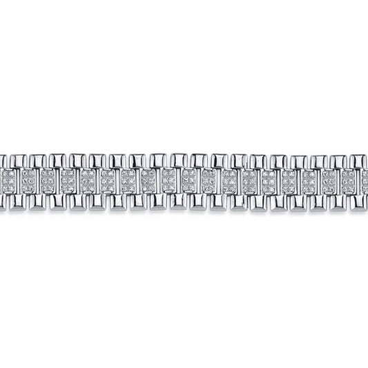 Sterling Silver  CZ Watch Strap Presidential Bracelet 12mm 7.5" - ABB165A-7.5
