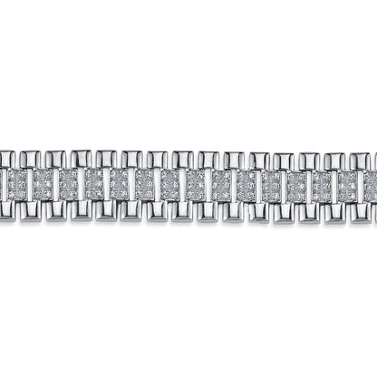 Mens Silver  CZ Watch Strap Presidential Bracelet 15mm 8.5" - ABB165B-8.5
