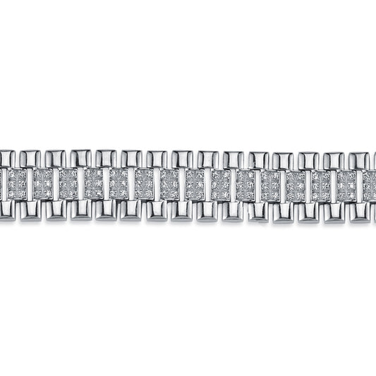 Mens Silver  CZ Watch Strap Presidential Bracelet 15mm 8.5" - ABB165B-8.5