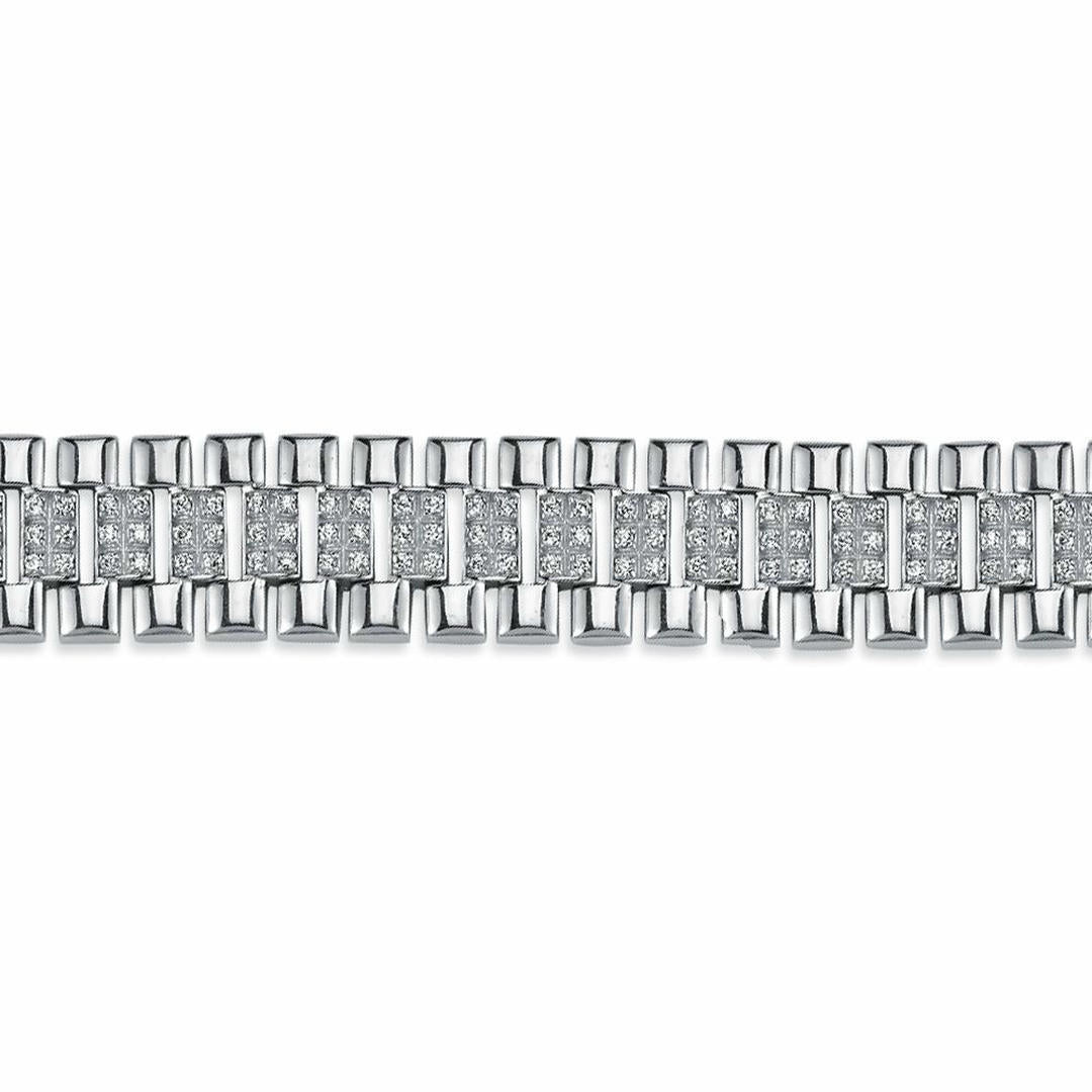 Mens Silver  CZ Watch Strap Presidential Bracelet 15mm 8.5" - ABB165B-8.5